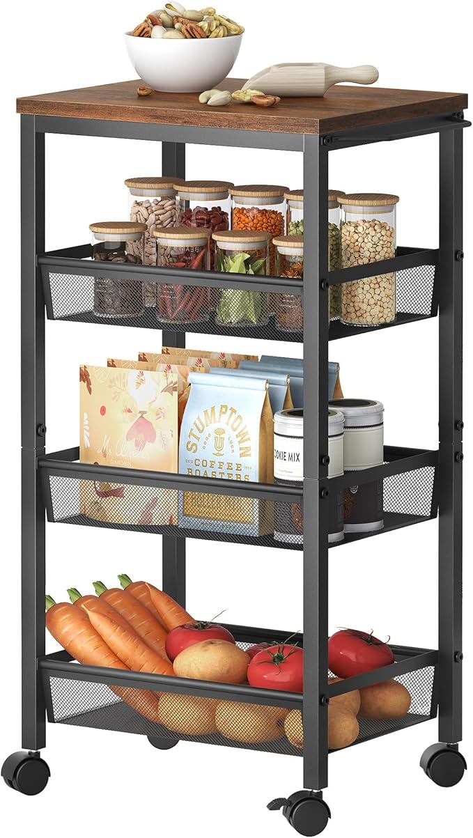 Hoctieon Rolling Storage Cart, 4-Tier Wide Panel Kitchen Storage Cart, Utility - Image 9