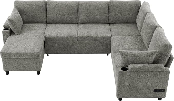 Eafurn Oversized U Shaped Sectional Sleeper Sofabed Pull Out Couch Bed - Image 4