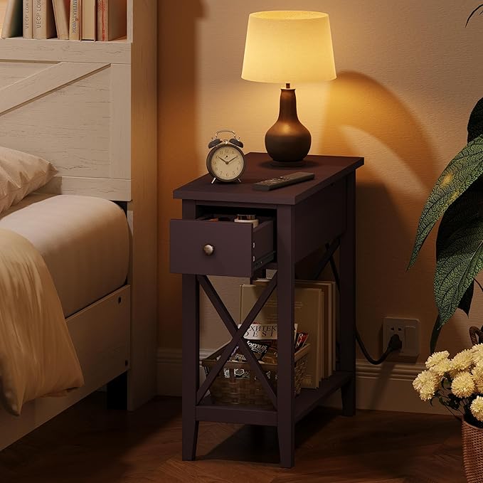 ChooChoo End Table with Charging Station, Narrow Side Table with USB Ports and - Image 4