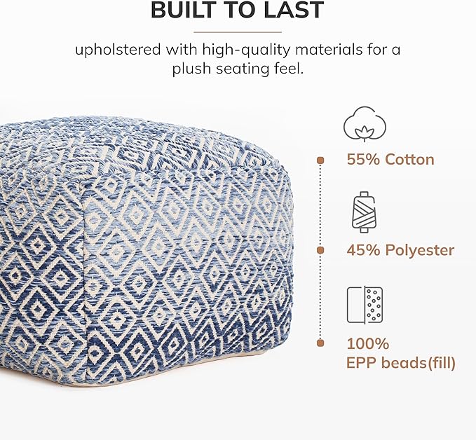 Anji Mountain 22"x22"x16" Handmade & Handcrafted Ottoman Pouf Comfortable Pouf - Image 4
