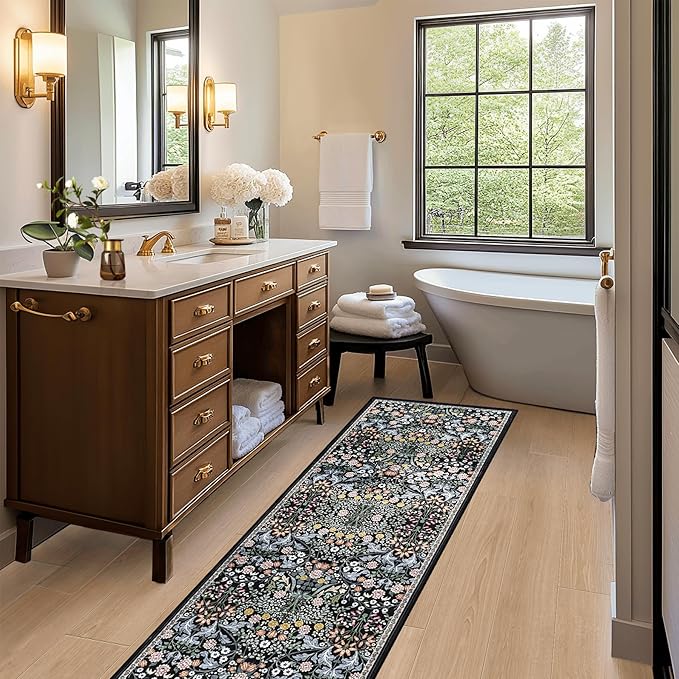 Runner Rug for Entryway: 2x10 Kitchen Rugs Non Slip Washable Ultra Soft Floral - Image 5
