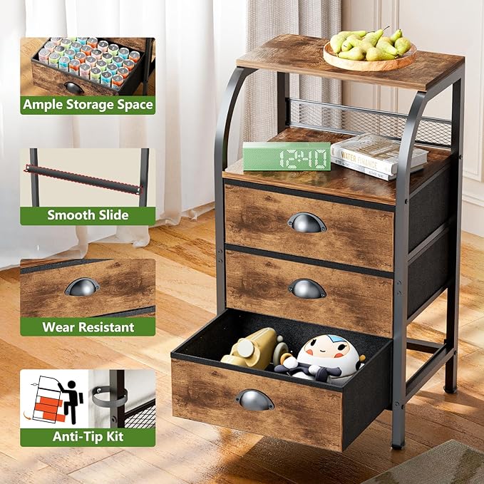 Night Stand Nightstand with Drawer Nightstands Storage Night Stands 3 Drawers - Image 4