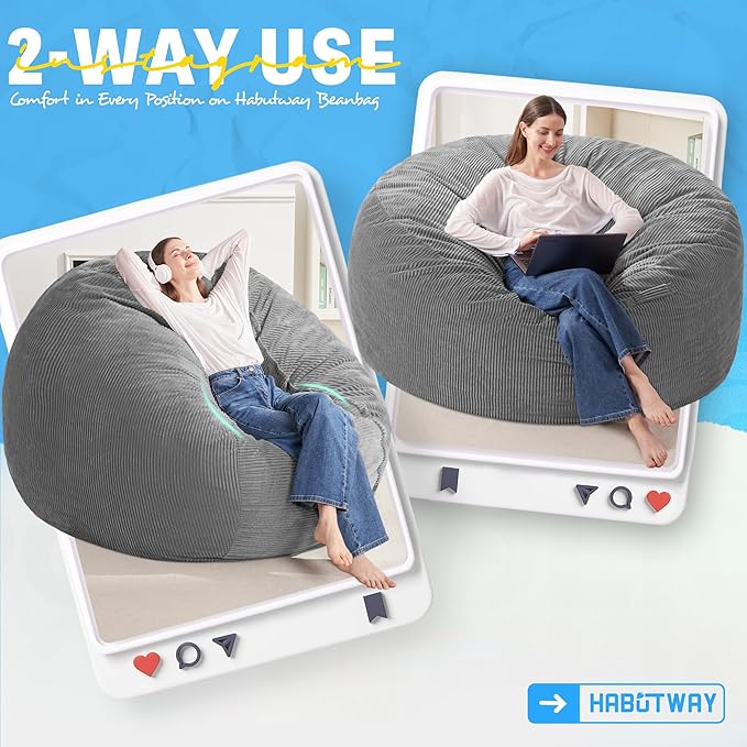 HABUTWAY 6FT Bean Bag Chair, Giant Bean Bag Chairs - Image 3