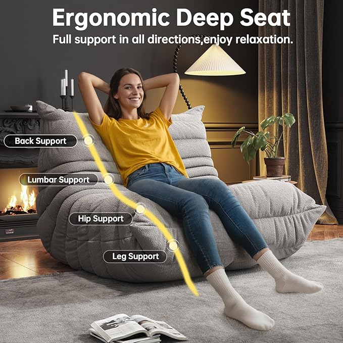 Bean Bag Chairs for Adults, BeanBag Reading Chair Memory Foam Couch, Floor - Image 5