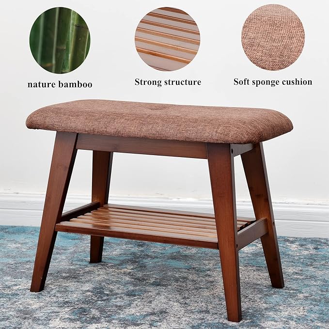 Shoe Entryway Bench, Bamboo Shoe Rack Bench, Organizer - Image 4