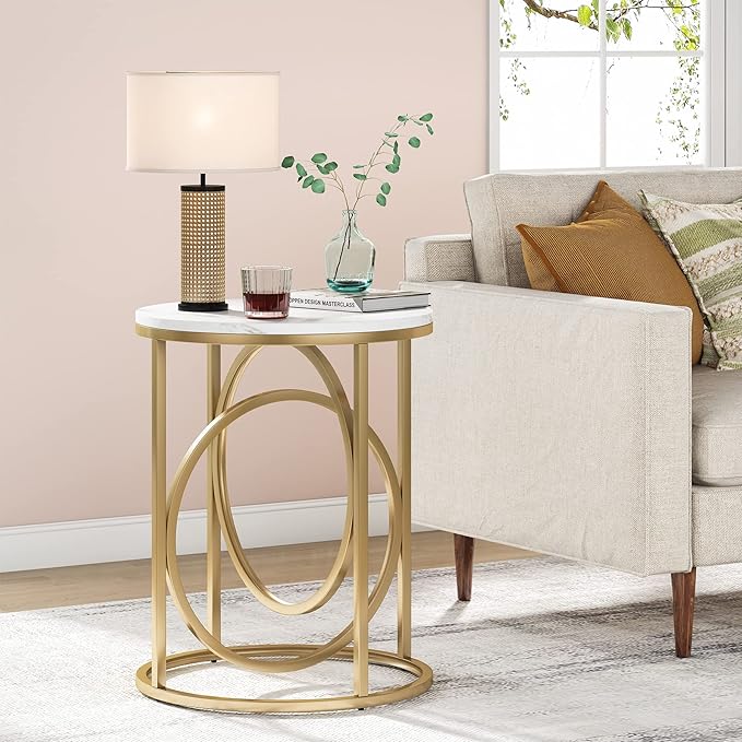 Tribesigns Round End Table for Living Room Set of 2, Modern Marble Side Table - Image 2