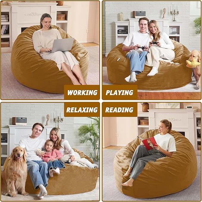 5FT Bean Bag Chair with Ultra Soft Velvet Cover Bean Bag Sofa with Memory Foam - Image 6