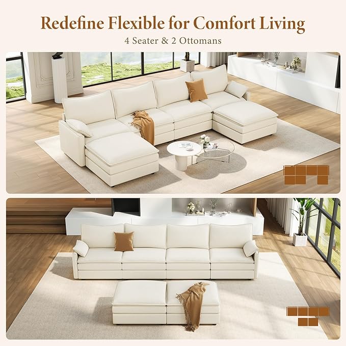 Vesgantti 142" U Shaped Sectional Couch, Comfy Cloud Modular Sectional Sofa - Image 7