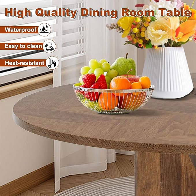 Round Dining Table for 4, 39 Inch Small Dinner Table Farmhouse Wooden Circle - Image 5
