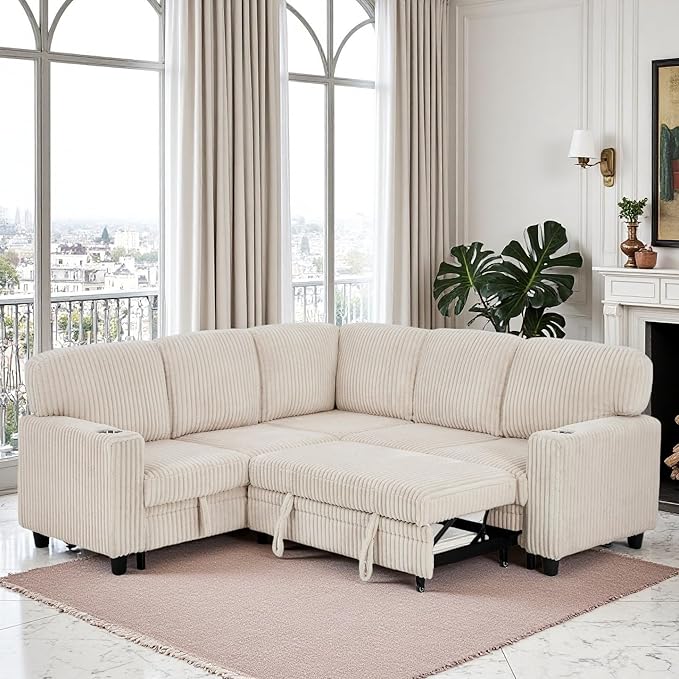 Couch, L-Shaped Sleeper Sofa - Image 5