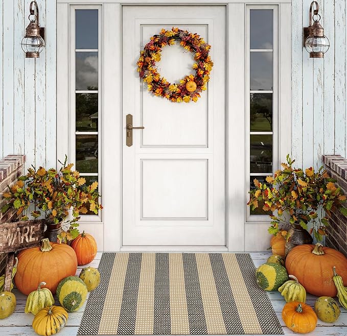 OJIA Fall Front Door Mat Outside Entrance 24"x35" Tan Halloween Doormat Front by OJIA