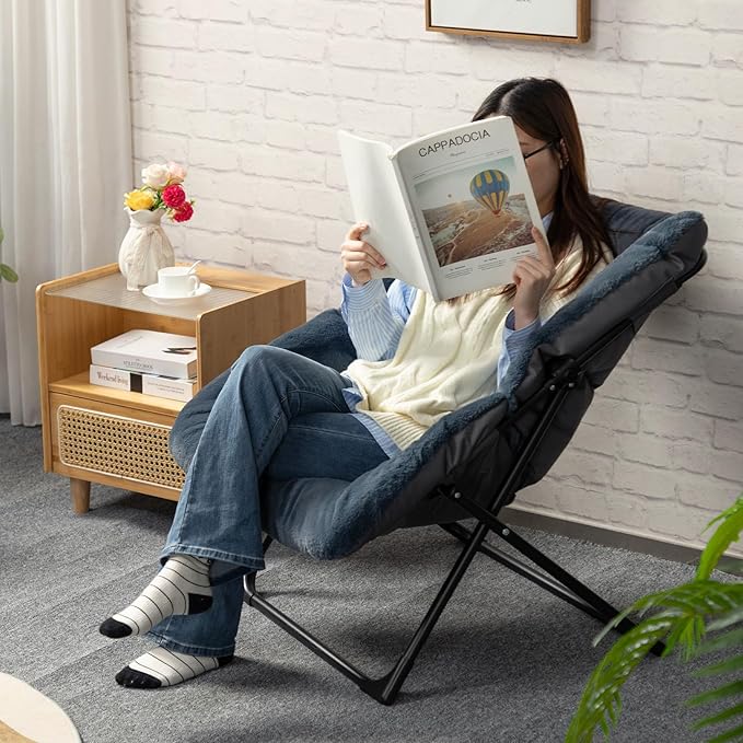 HollyHOME X-Large Saucer Chair, Comfy Oversized Folding Chair, Faux-Fur Reading - Image 2