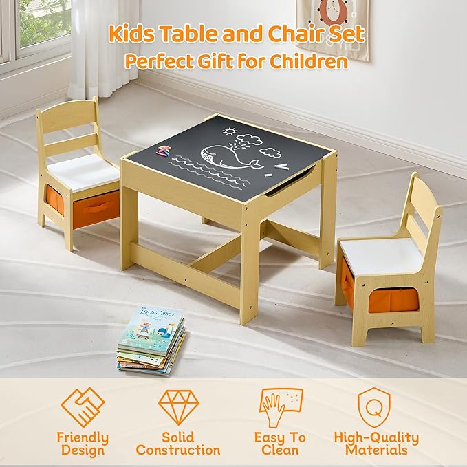 Kids Table and Chairs Set, 4 in 1 Wooden Kids Table - Image 7