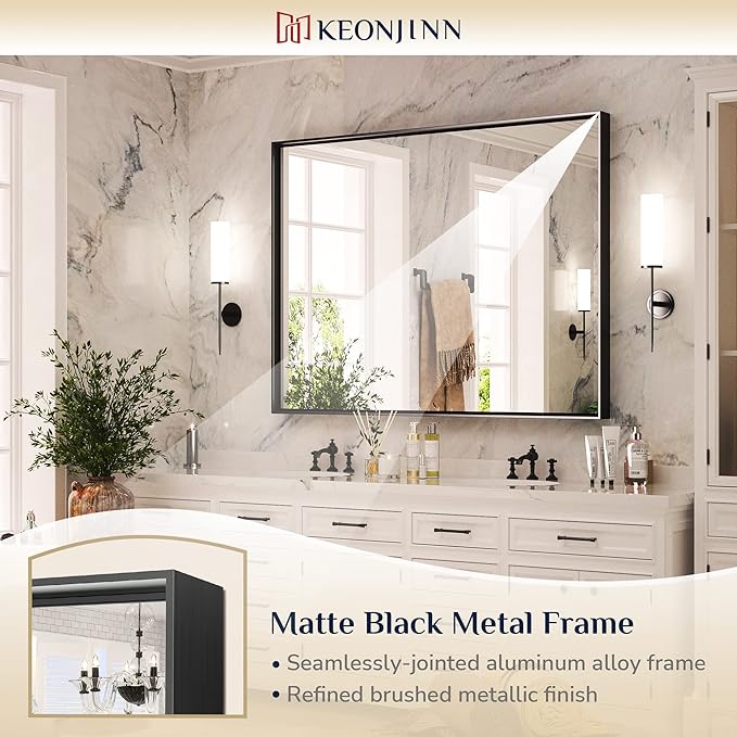 Keonjinn Black Framed Mirror for Bathroom 40 x 30 Inch, Rectangular Wall Mirror - Image 6