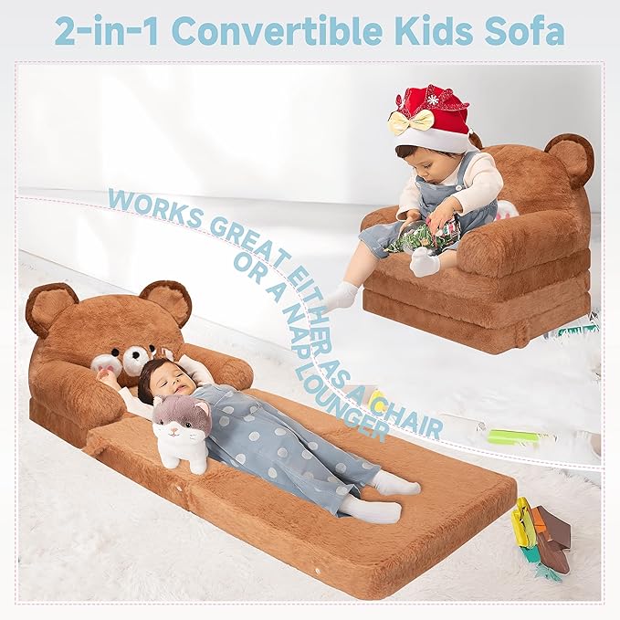 MONKISS Kids Couch, Comfy Toddler Chair, 2 in 1 Fold Out Kids Sofa to Lounger - Image 4