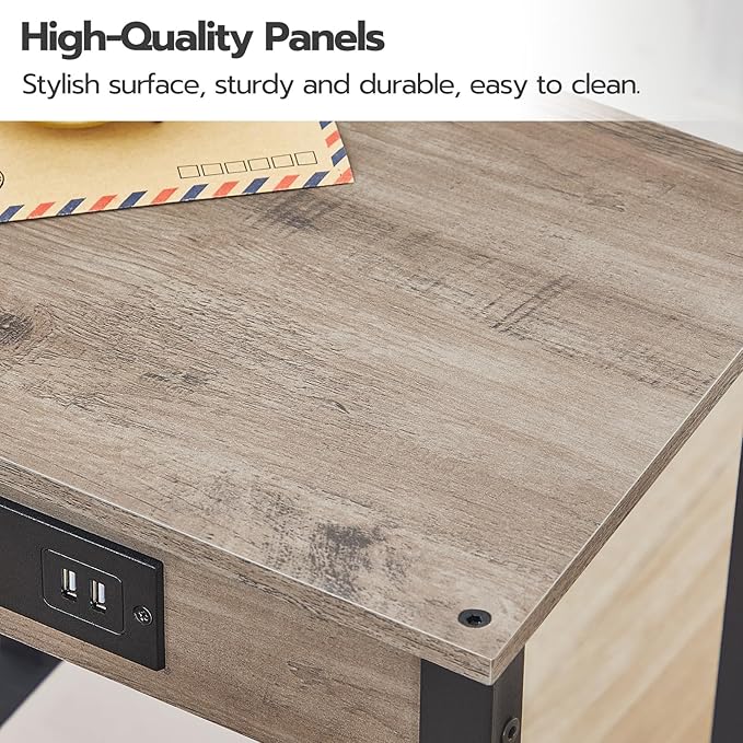 HOOBRO Side Table with Charging Station, End Table with USB Ports and Outlet - Image 5