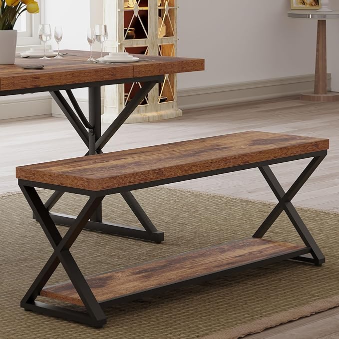 IBF Farmhouse Wood Bench, Industrial Storage Entryway Indoor Bench - Image 8