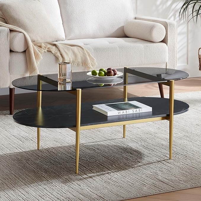 Oval Glass Coffee Table, Mid-Century Modern Design, L41 x W21 x H17 inch - Image 3