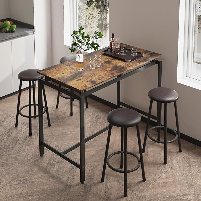 5-Piece Bar Table and Chairs Set, 47.2'' Pub Table Set by Unknown
