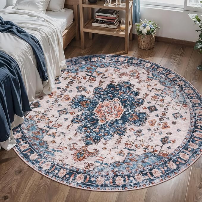 Tangsoo Vintage Round Rug 6ft, Washable Circle Rug, Non Slip Boho Round Area Rug - Image 4