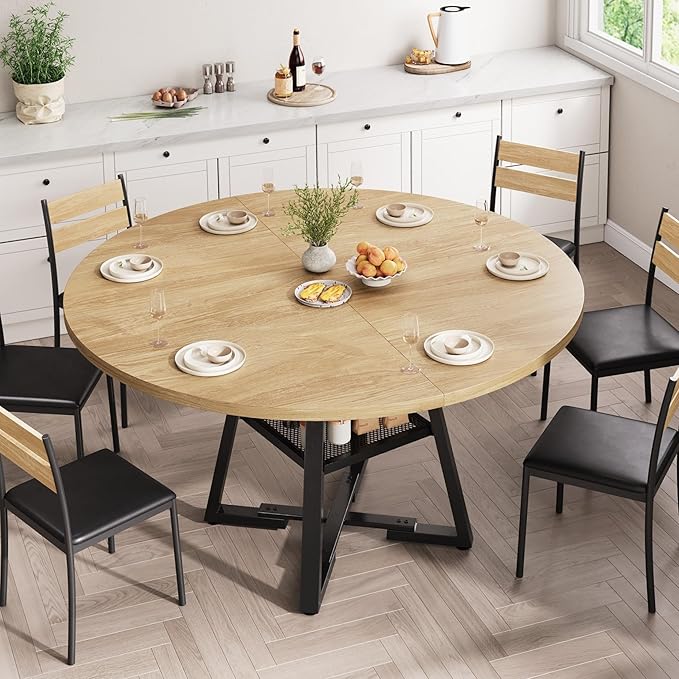 51'' Round Dining Table for 6, Kitchen Dining Room Circle Dinner Pedestal Table - Image 4
