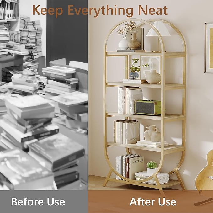 Bookshelf Arched Bookcase Set 2, 5 Tier Open Freestanding Display Shelf - Image 7