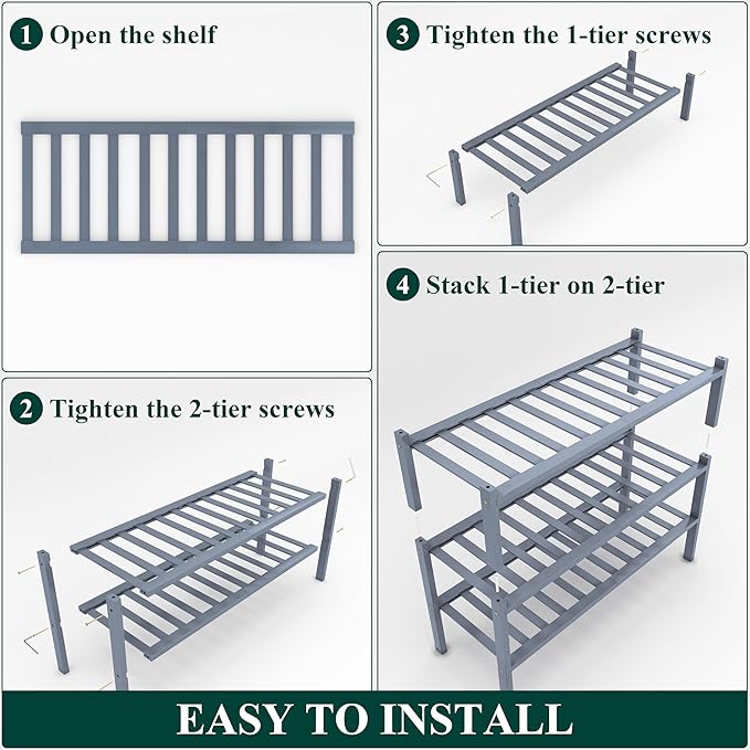 Smiry Shoe Rack, 3 Tier Thick Bamboo Shoe Organizer, Stackable Free Standing - Image 5