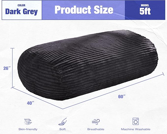 Hobestluk 5FT Bean Bag Chairs Adult Bean Bag - Image 2