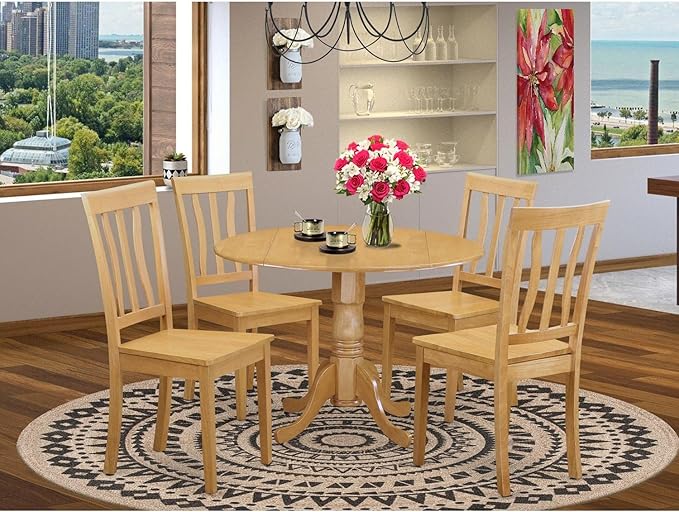 East West Furniture DLAN5-OAK-W 5 Piece Kitchen Table Set - Image 7