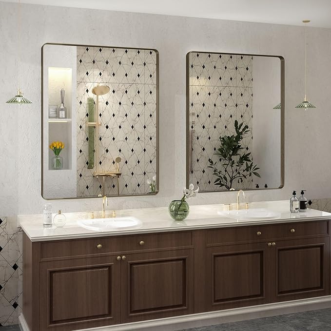 26x36 Inch Bronze Framed Mirror, Brushed Bronze Metal Bathroom Vanity Mirror - Image 6