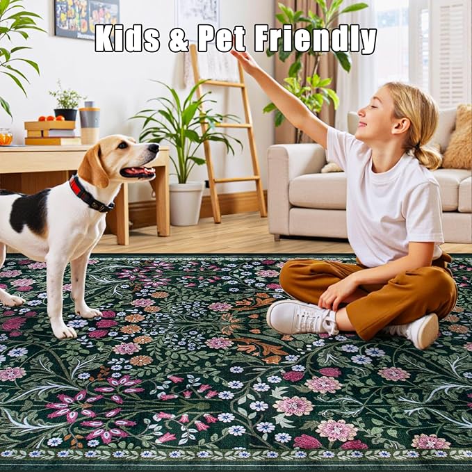 Area Rug Living Room Rugs: Floral 4x6 Washable Rug Vintage Soft Boho Non-Slip - Image 8