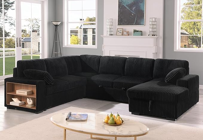 Eafurn Oversized U Shaped Convertible Sleeper Sectional Sofa w/Pull Out Couch - Image 6