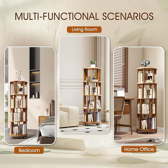 4 Tier Rotating Bookshelf Tower, 360 Spinning Bookcase Carousel - Image 8