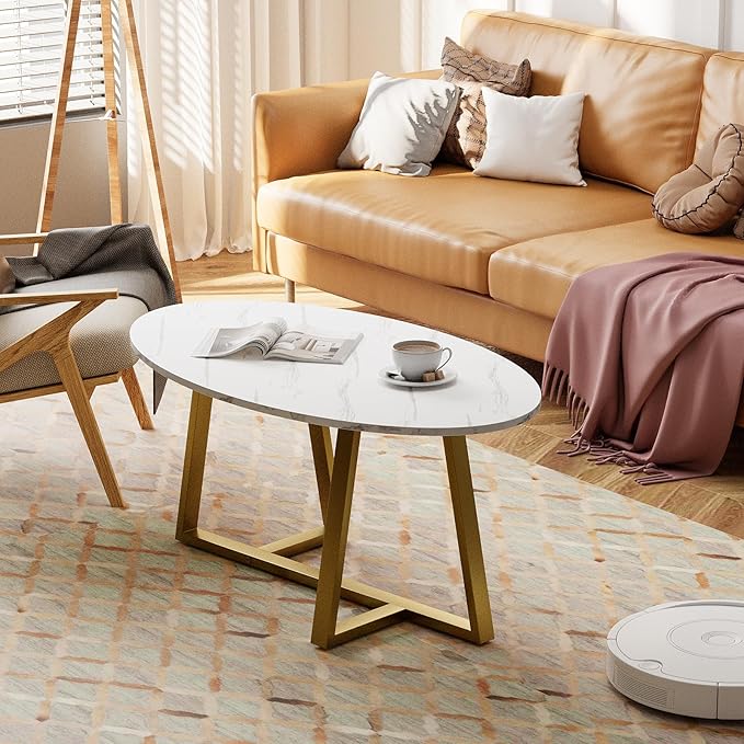 Coffee Table White Faux Marble Coffee Table - Image 3