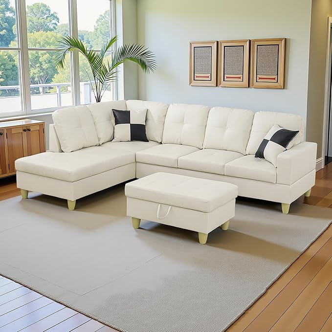 L Shaped Couch Faux Leather Sectional Couch Upholstered 3 Pieces Sofas - Image 4