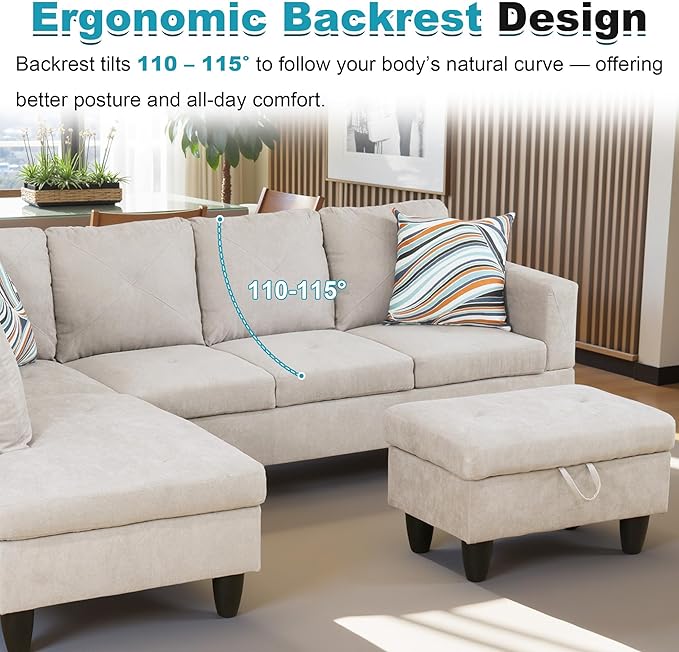 97" Oversized Sectional Couch, L Shaped Couch - Image 6