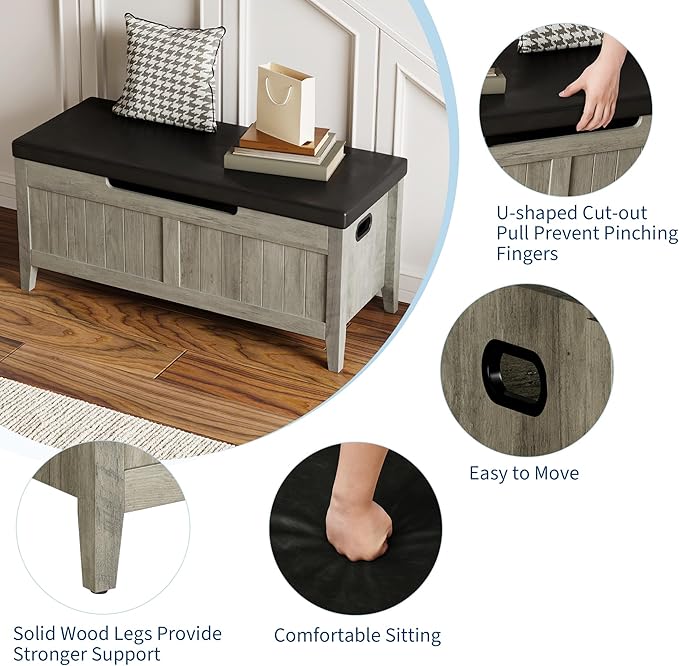 GAOMON Storage Bench with Padded Seat, 39.4” Wooden Chest Storage Box with 2 - Image 4
