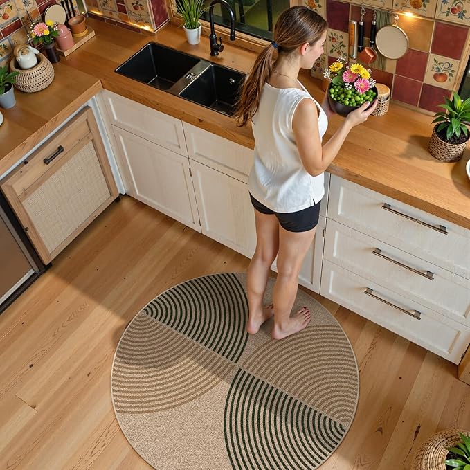 Lahome Modern Rainbow Round Entryway Rug 4ft, Circle Easy Jute Rug Washable - Image 4