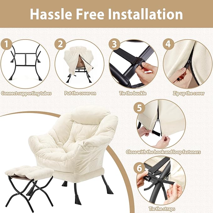 Lazy Chair with Folding Ottoman, Accent Chair Plush Upholstered with Metal - Image 7