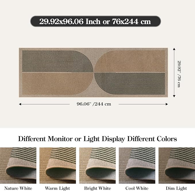 Lahome Modern Rainbow Easy Jute Rug, 2x8 Hallway Runner Washable Rugs - Image 2