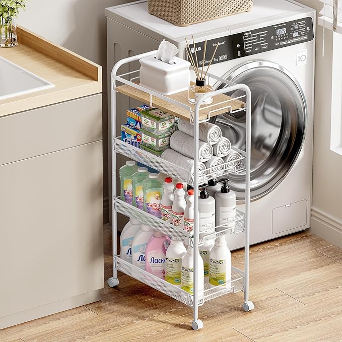 KINGRACK Metal Wide Rolling Cart, 4-Tier Metal Utility Cart, Storage Cart - Image 5