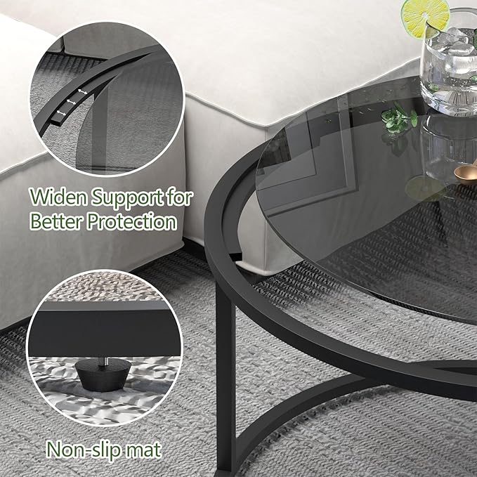 Glass Coffee Table Modern Center Table, Minimalist Round Coffee Tea Table - Image 3
