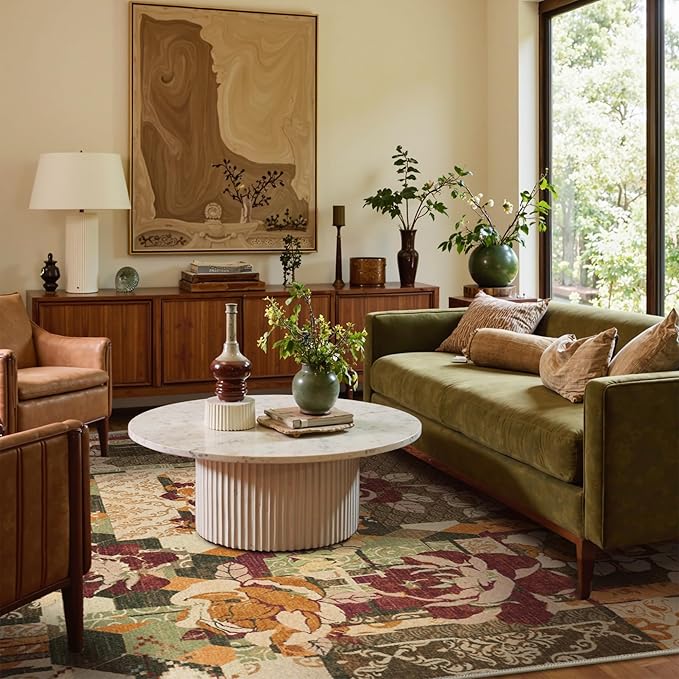 GENIMO 5X7 Floral Area Rugs for Living Room, Machine Washable Non Slip Vintage - Image 2