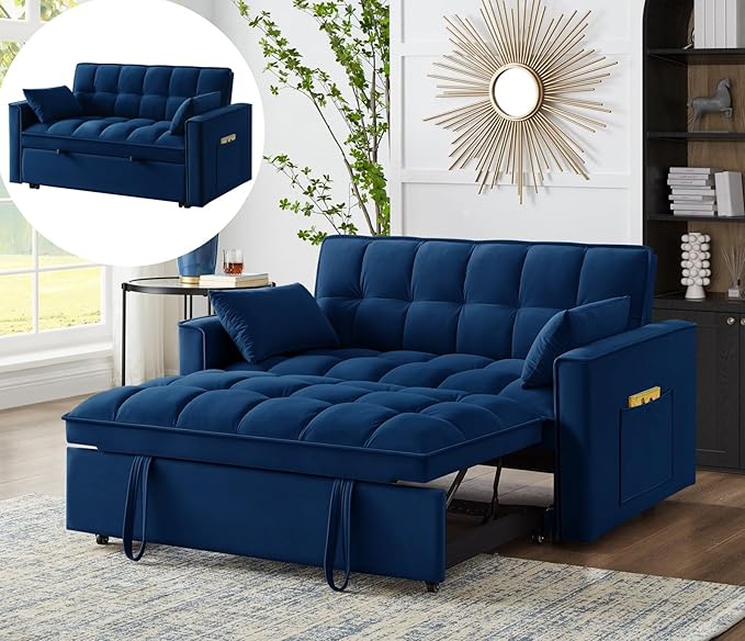 KEIKI Velvet Loveseat Convertible Sofa Bed Sleeper Chair by Unknown
