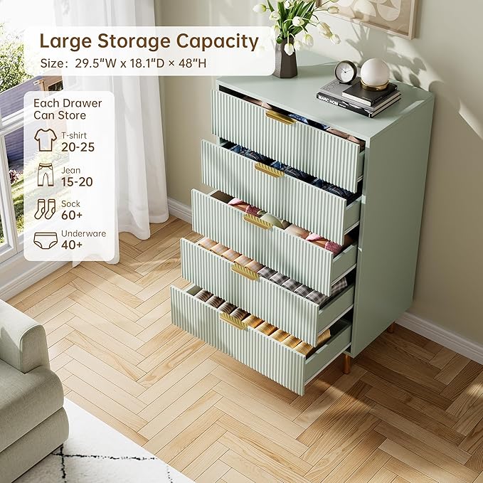 Green Dresser, Modern 5 Drawer Dresser - Image 6