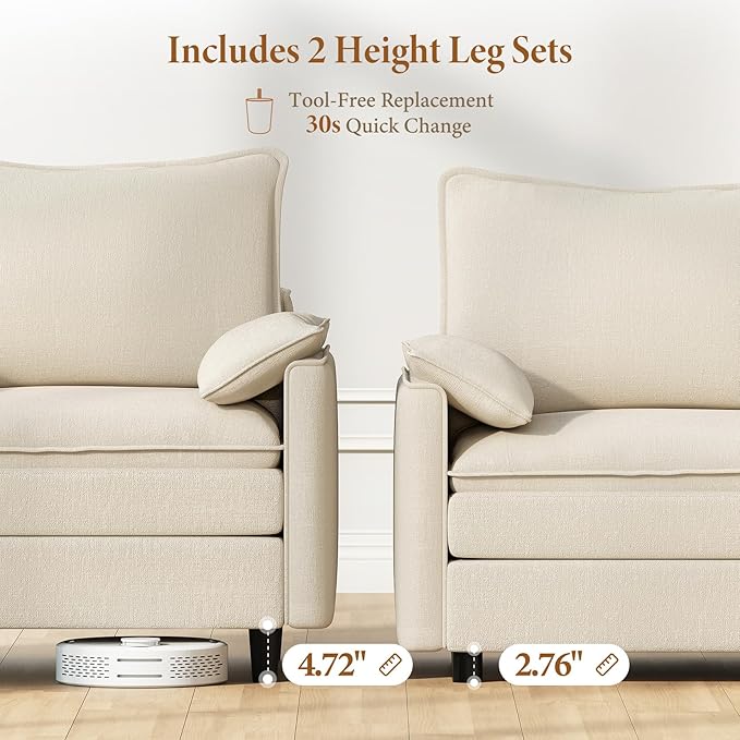 Vesgantti 108" U Shaped Sectional Couch, Comfy Cloud Modular Sectional Sofa - Image 3