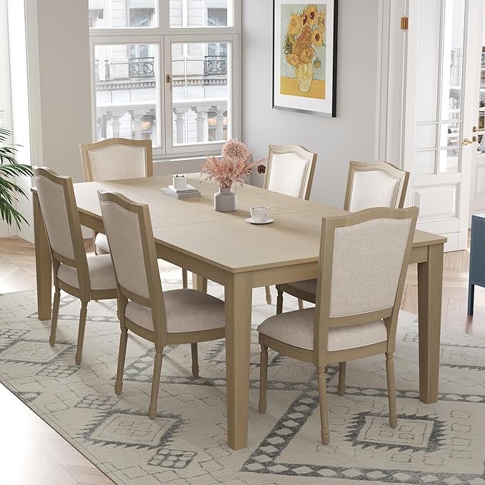 Merax Rustic 7 Piece 78.1inch Extendable Dining Table Set - Image 2