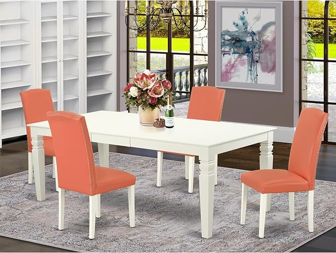 East West Furniture LGEN5-LWH-78 5 Piece Dinette Set Includes a Rectangle - Image 2