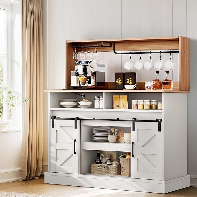 YITAHOME 47" Coffee Bar with Goblet Holder & Power Outlet, Buffet Cabinets with - Image 3