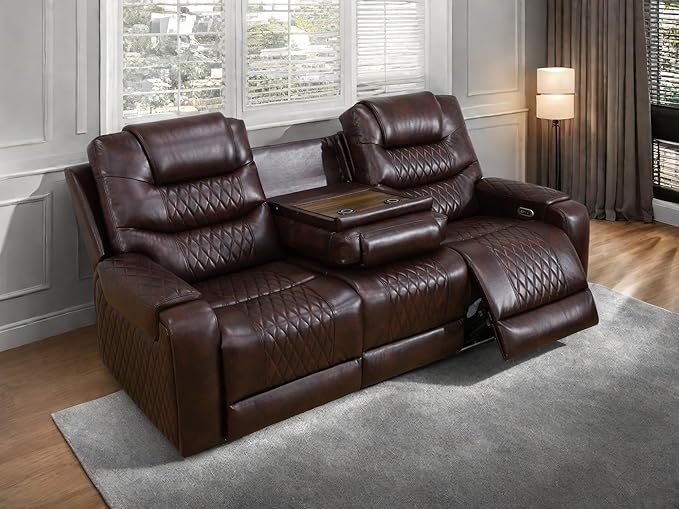 Leather Recliner Sofa Couch, 3-Seater Home Theater Seating Reclining Sofa - Image 6